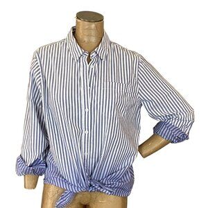 Lands' End Button-Up Shirt Ombre Blue Striped Women's L 14/16 Roll Tab 278L